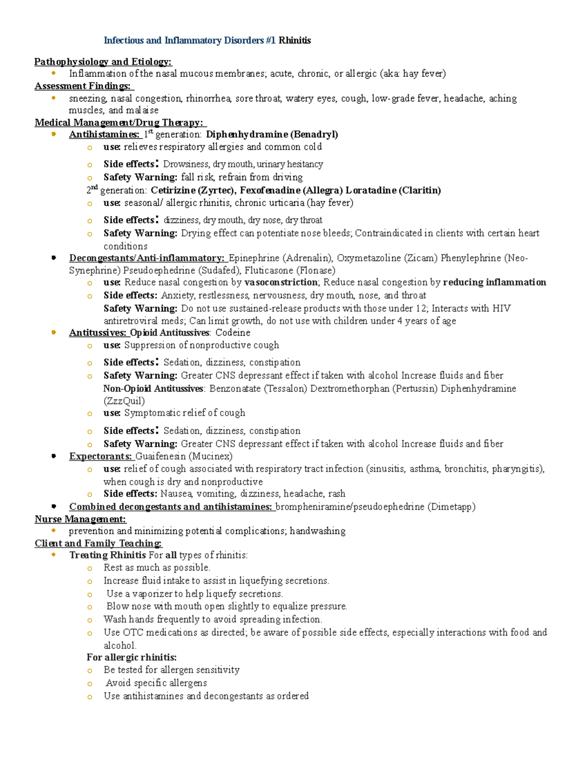 Infectious & Inflammatory Disorders Study Guide: Rhinitis & Sinusitis ...