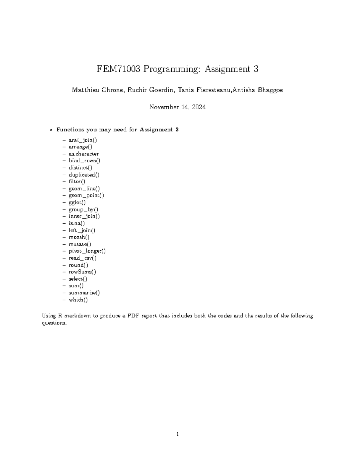 FEM71003 Programming: Template for Assignment 3 Analysis - Studeersnel