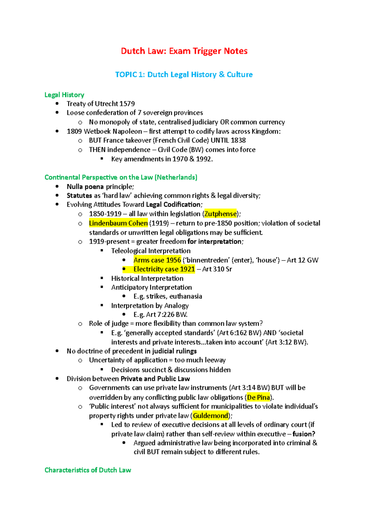 Dutch Law Exam Trigger Notes: Key Insights and Concepts - Studeersnel