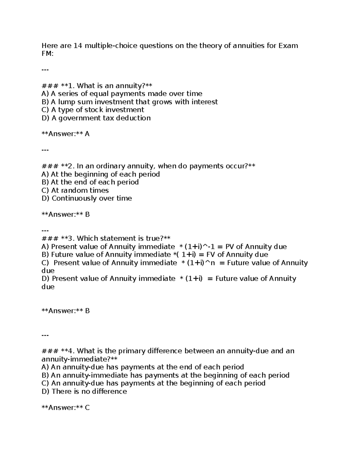 MCQs on Annuity Theory for Exam FM: Key Concepts and Questions - Studocu
