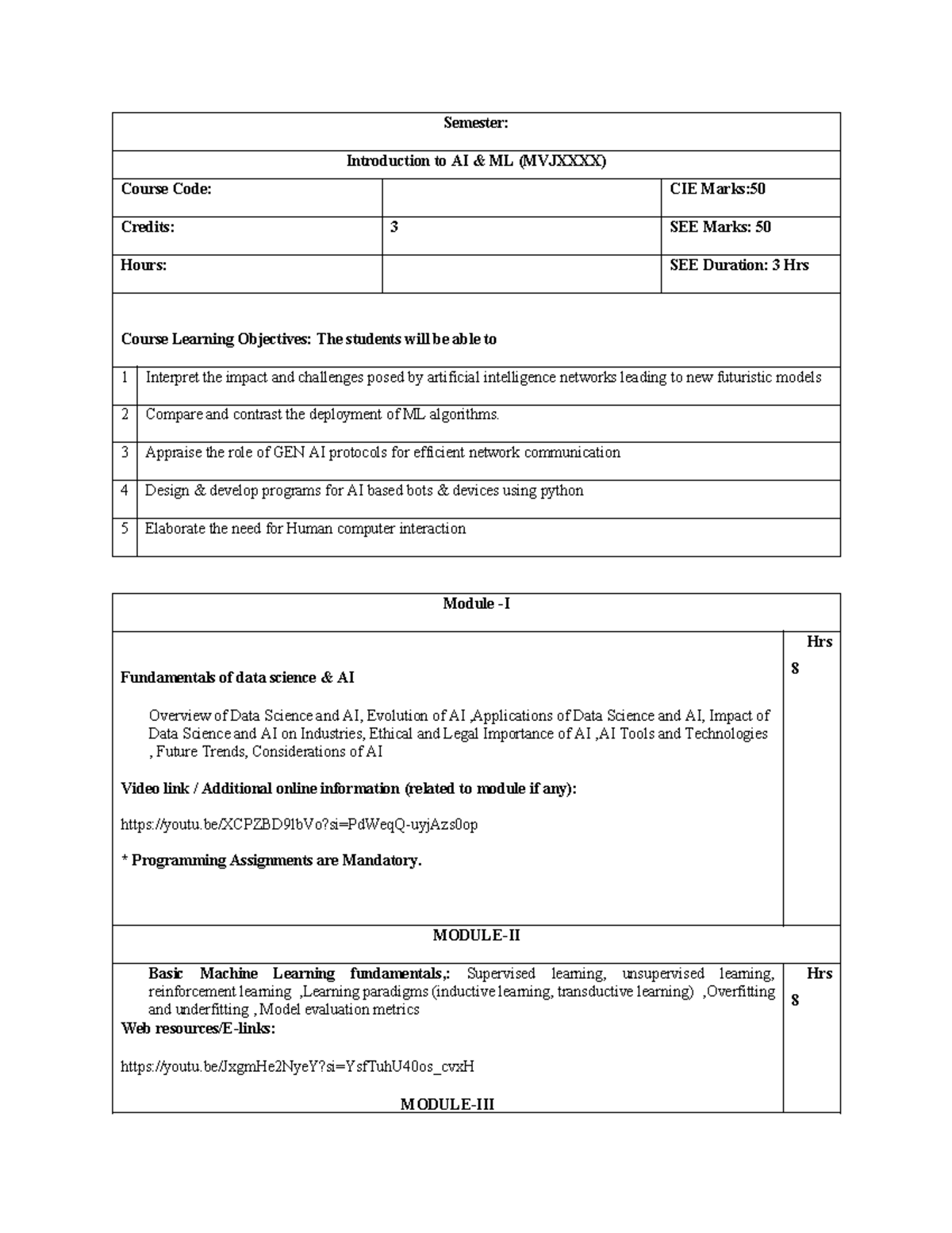 AIML 1ST YEAR Syllabus: AI, ML & GEN AI Overview (PE) - Studocu