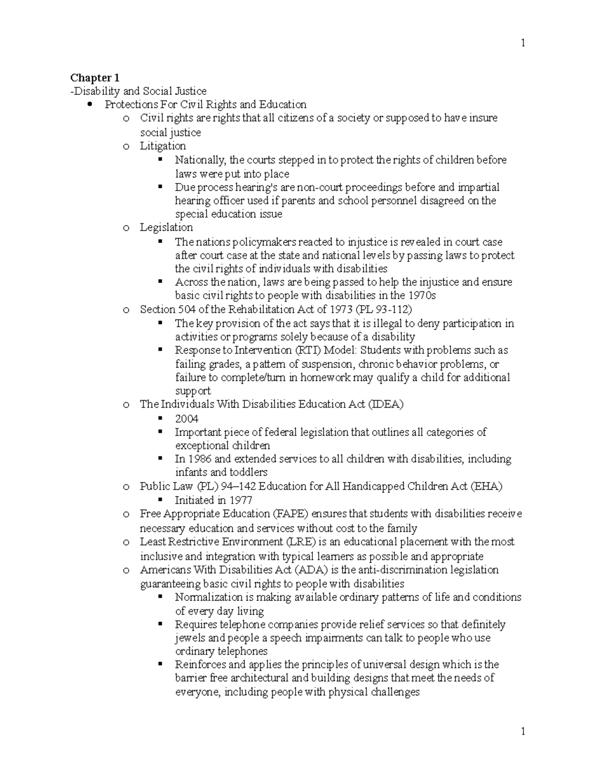 Chapter 1 - Disability Rights and Social Justice Lecture Notes - Studocu