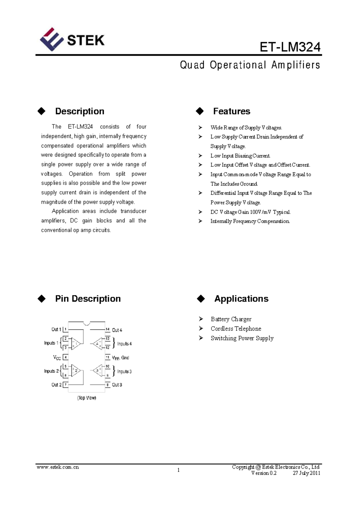 ET-LM324 Operational Amplifiers: Features & Specifications Overview ...