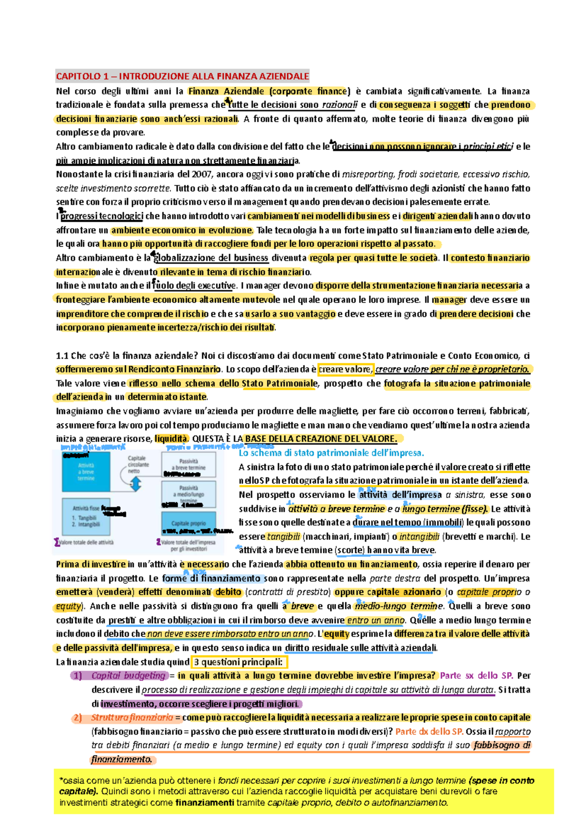 CAPITOLO 1: INTRODUZIONE ALLA FINANZA AZIENDALE - LEZIONE 1 - Studocu