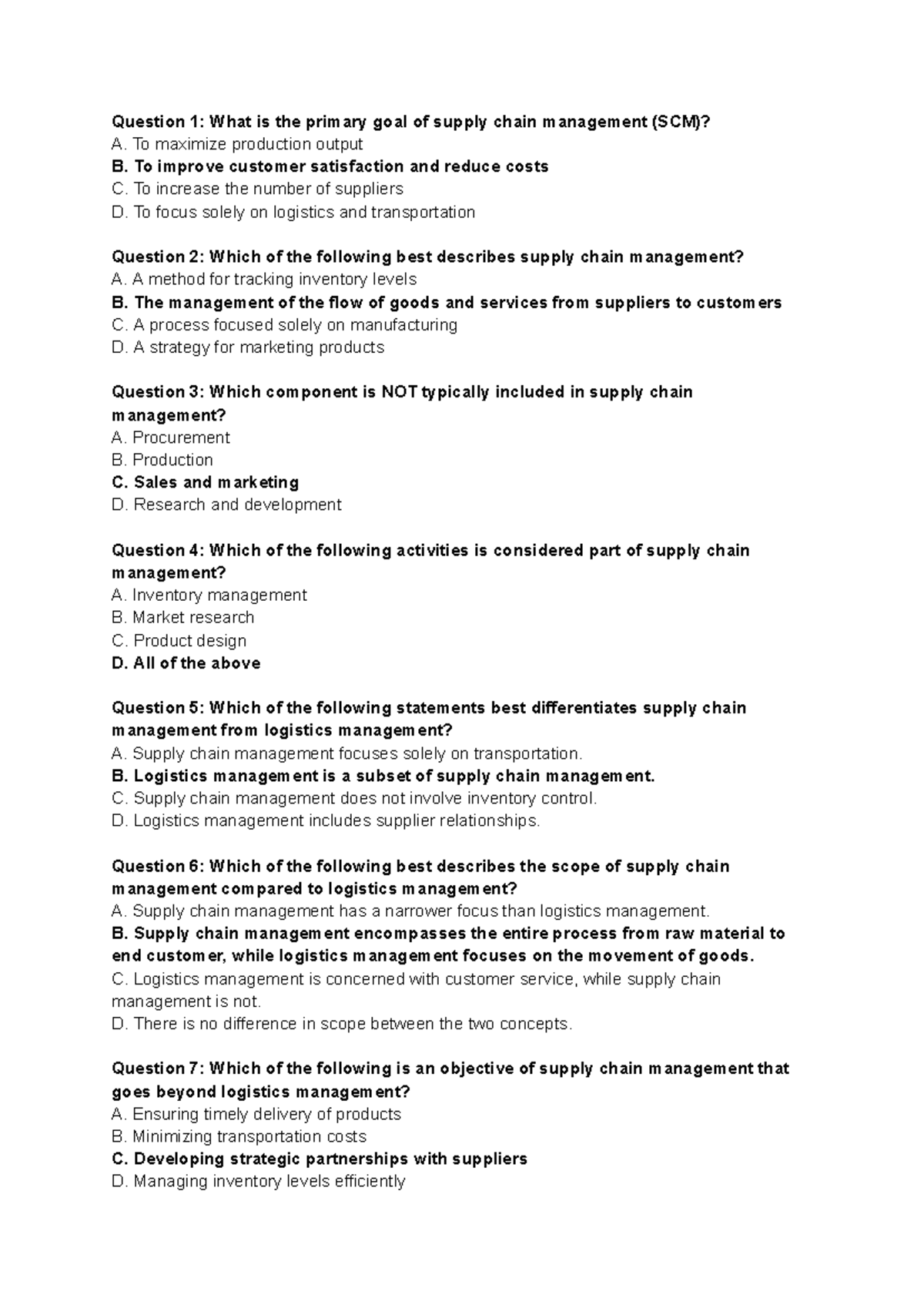 TN SCM - dsc - Question 1: What is the primary goal of supply chain ...