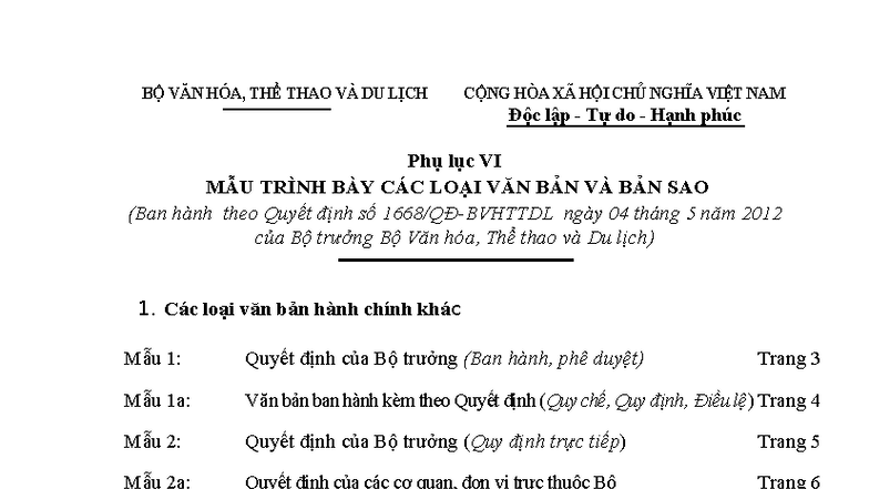 Phu luc vi mau trinh bay van ban va ban sao 095635178 - BỘ VĂN HÓA, THỂ ...