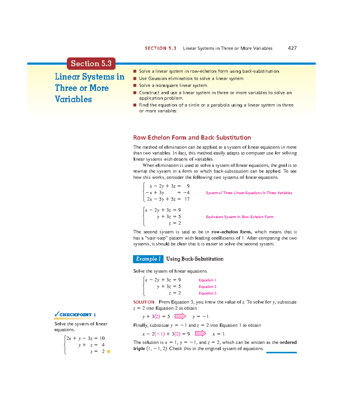 Math ch5-2 - math work - S E C T I O N 5. 3 Linear Systems in Three or ...