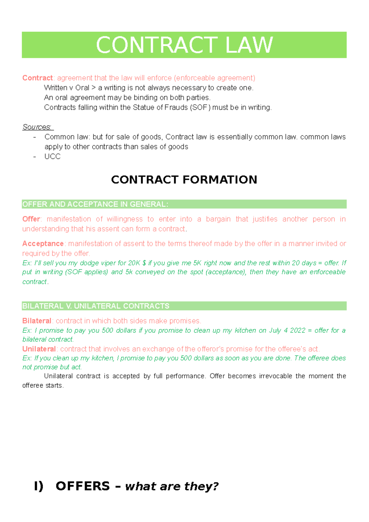 CONTRACT LAW: Understanding Offer, Acceptance, and Types of Contracts ...