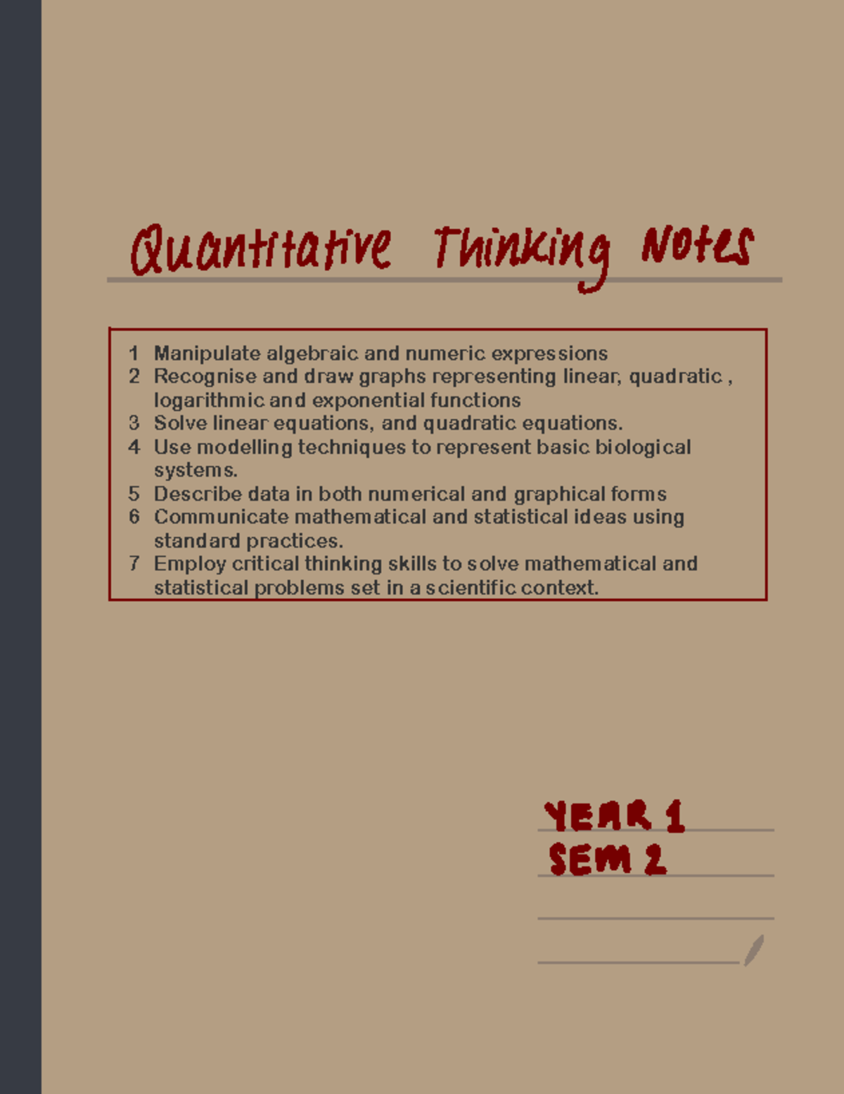 Quantitative Thinking Notes - 1 Manipulate algebraic and numeric ...