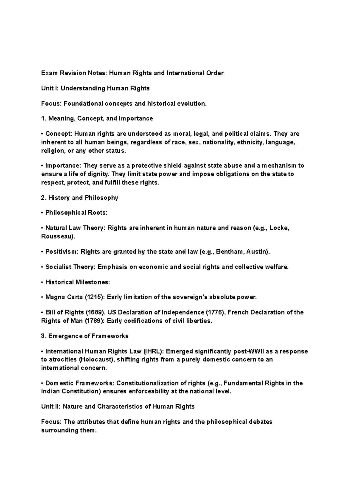Human Rights Final Exam Revision Notes: Understanding Concepts ...