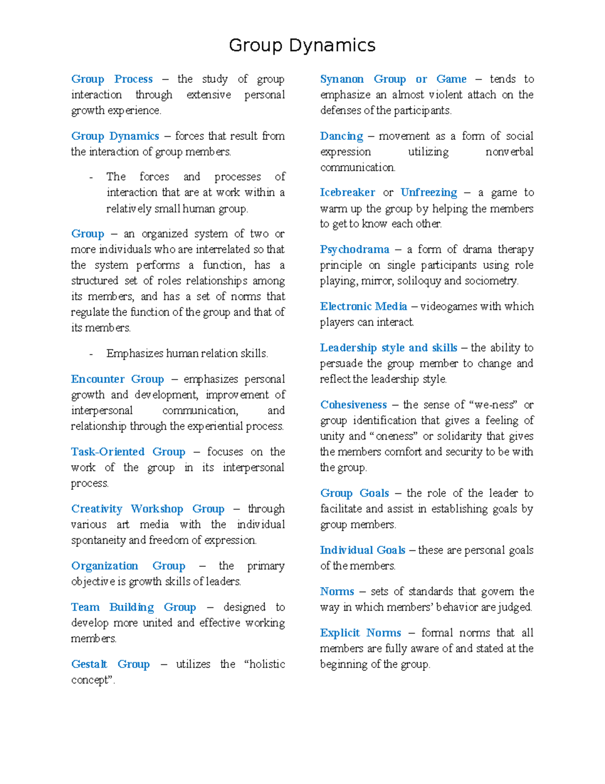 Group Dynamics Overview: Key Concepts and Group Types Insights - Studocu