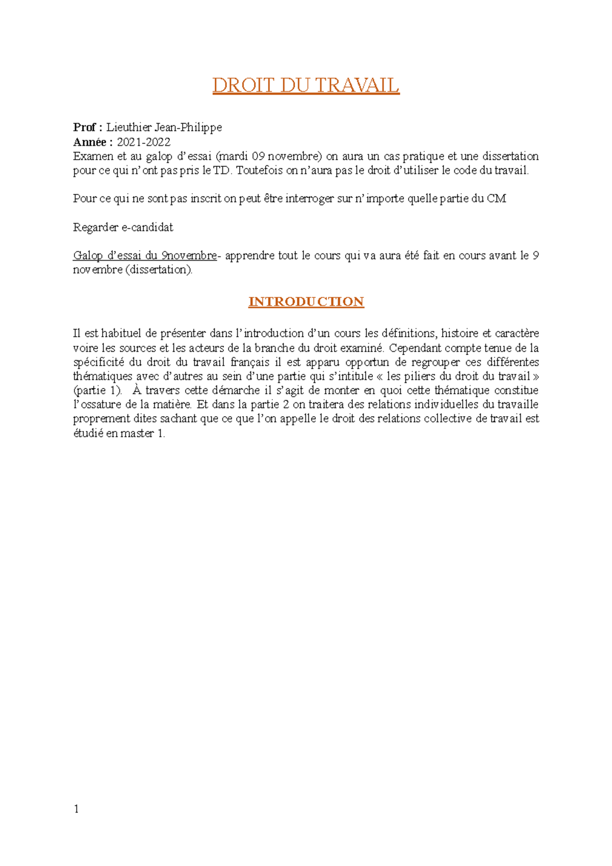 CM- Droit DU Travail - Notes de cours cours entier - DROIT DU TRAVAIL ...