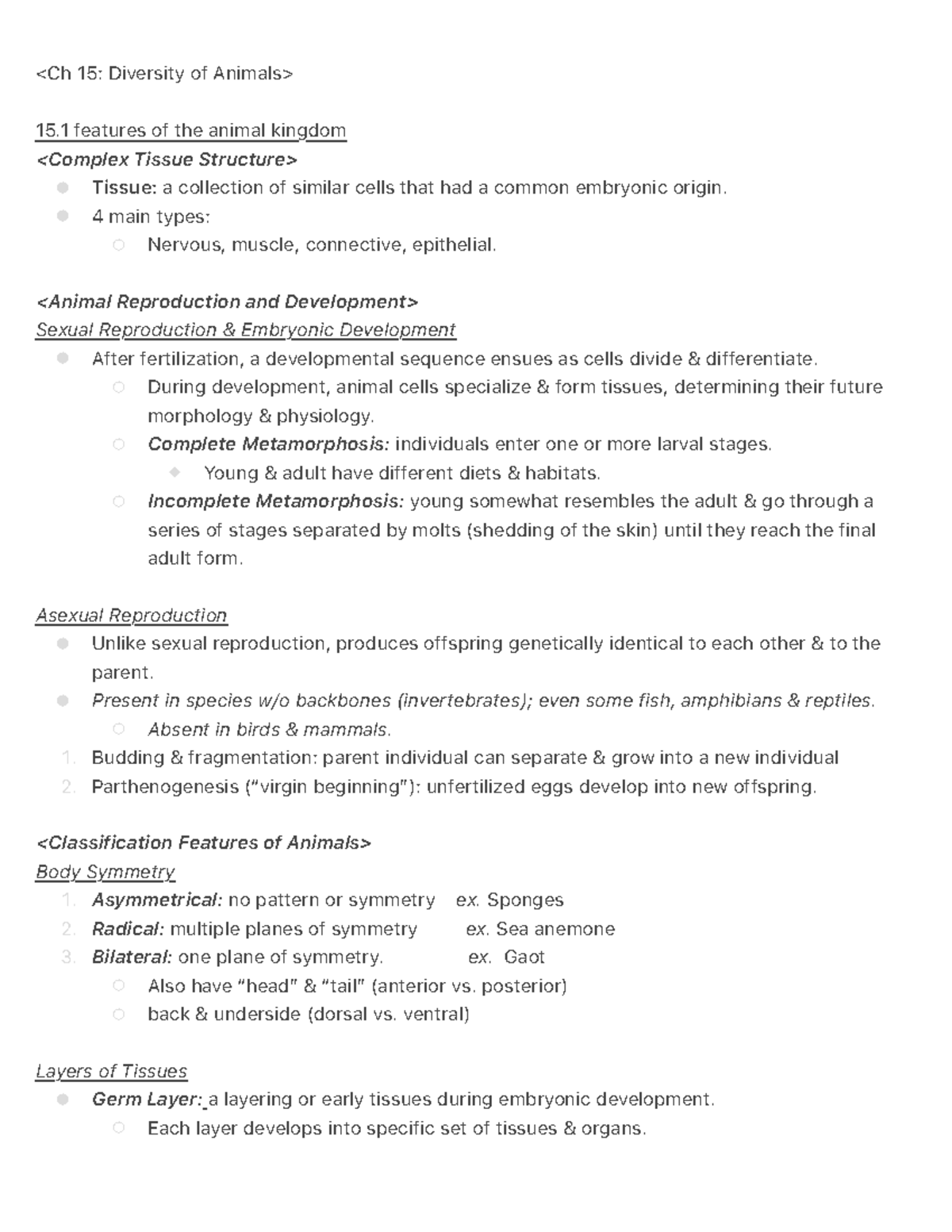 Ch 15 notes - diversity of animals chapter 15 - ï ï ï ï ï ï ç ï ï ï ï 1 ...