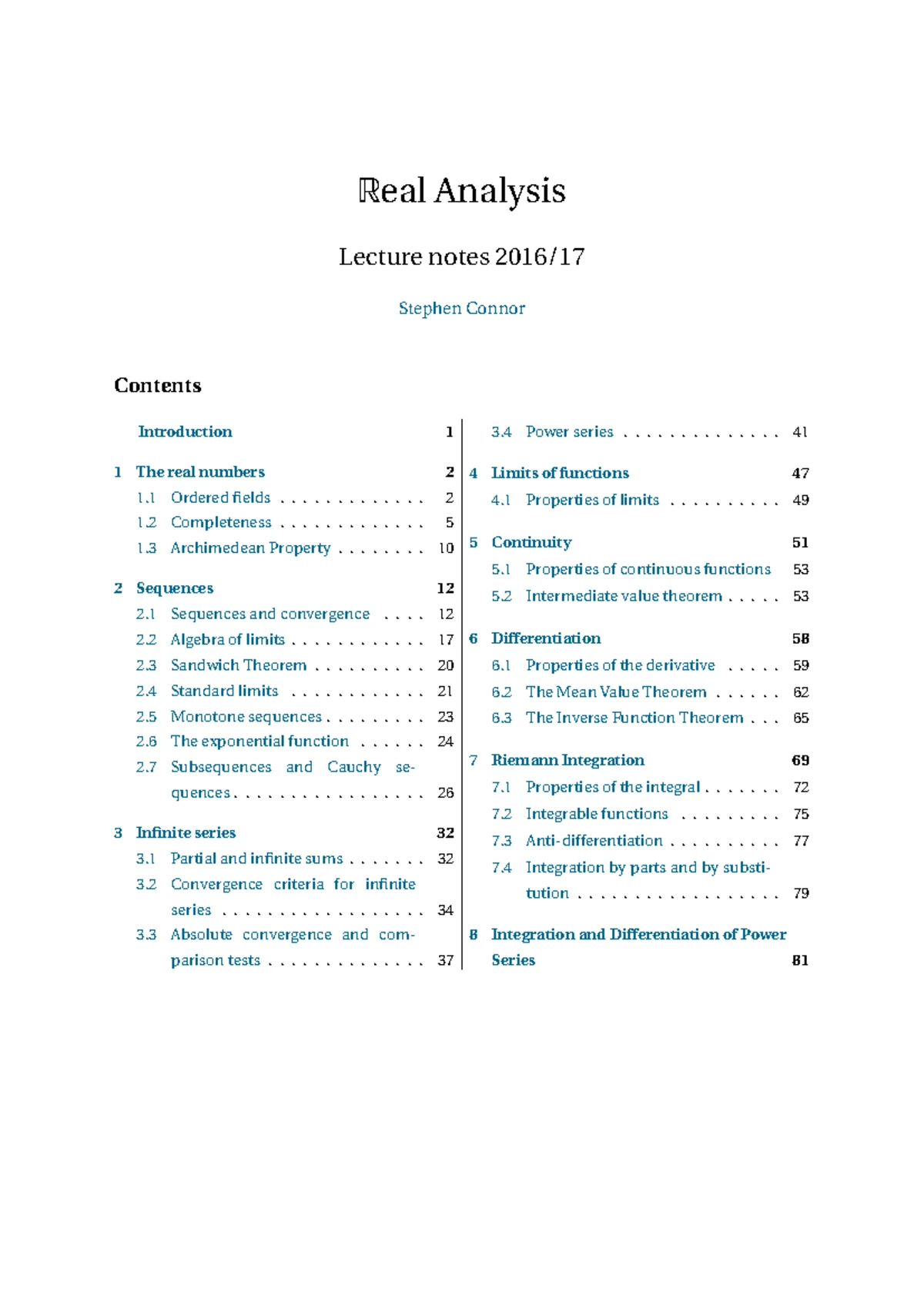 Real Analysis Exam 2016, questions and answers - MAT00005C UNIVERSITY ...