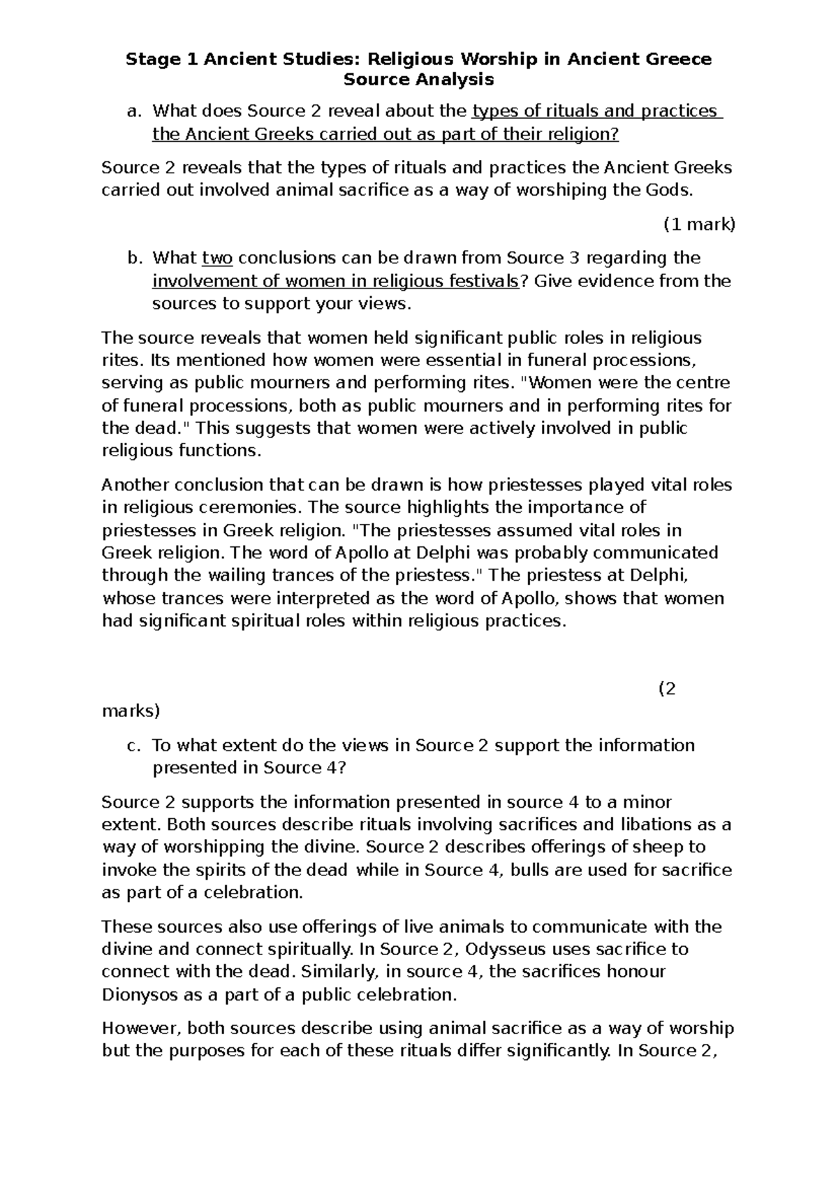 Source Analysis: Ancient Greek Religious Practices and Rituals - Studocu