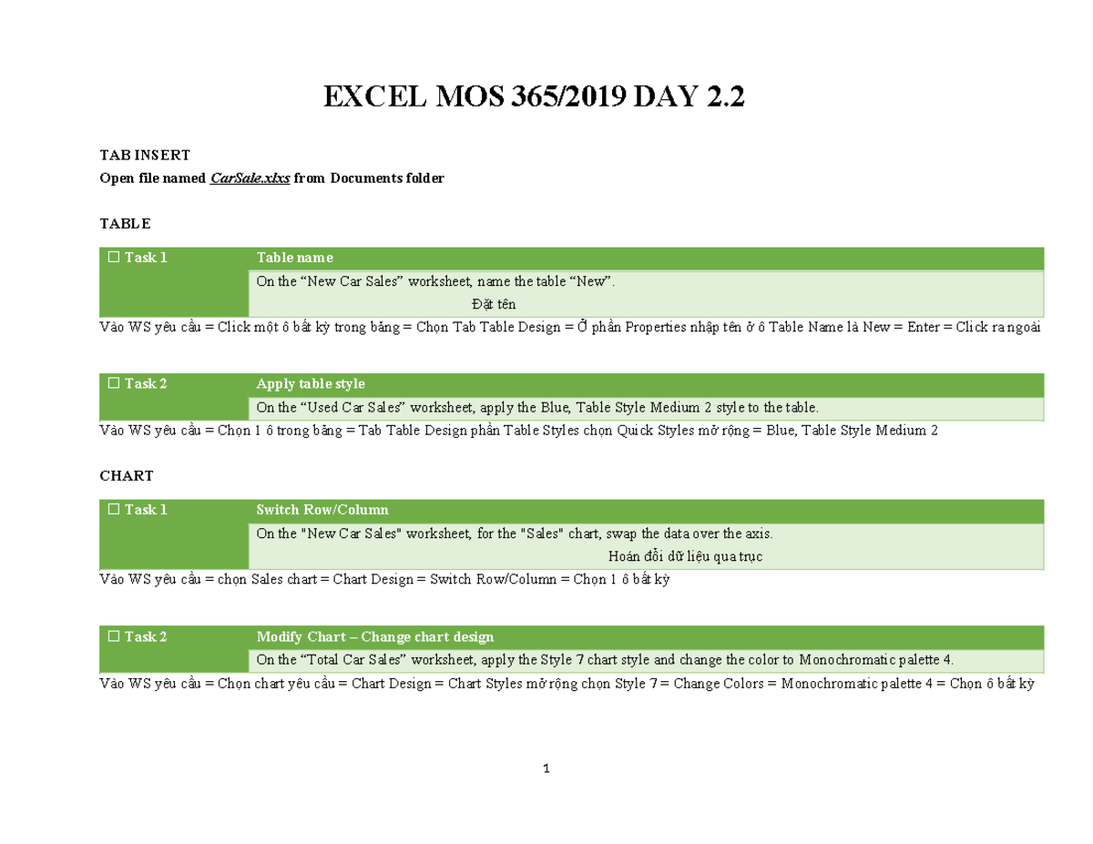 Excel Practice Test 2: MOS 365/2019 Day 2 Tasks and Instructions - Studocu