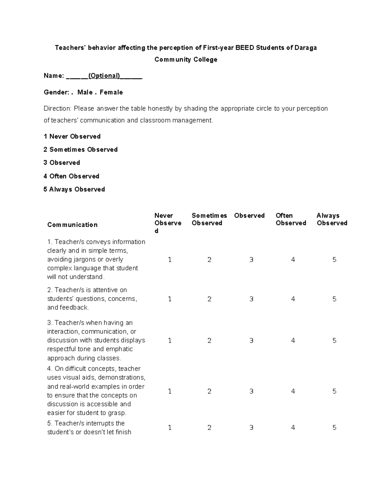 Checklist for Research - Teachers’ behavior affecting the perception of ...