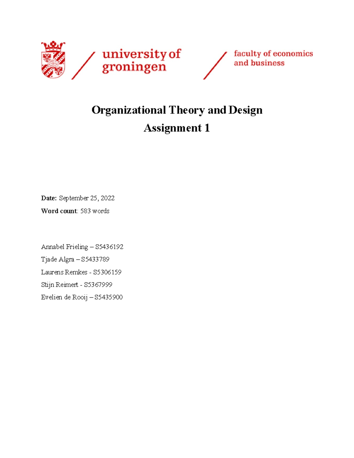 OTD 10 - Project on Organizational Theory & Design (Sep 2022) - Studeersnel
