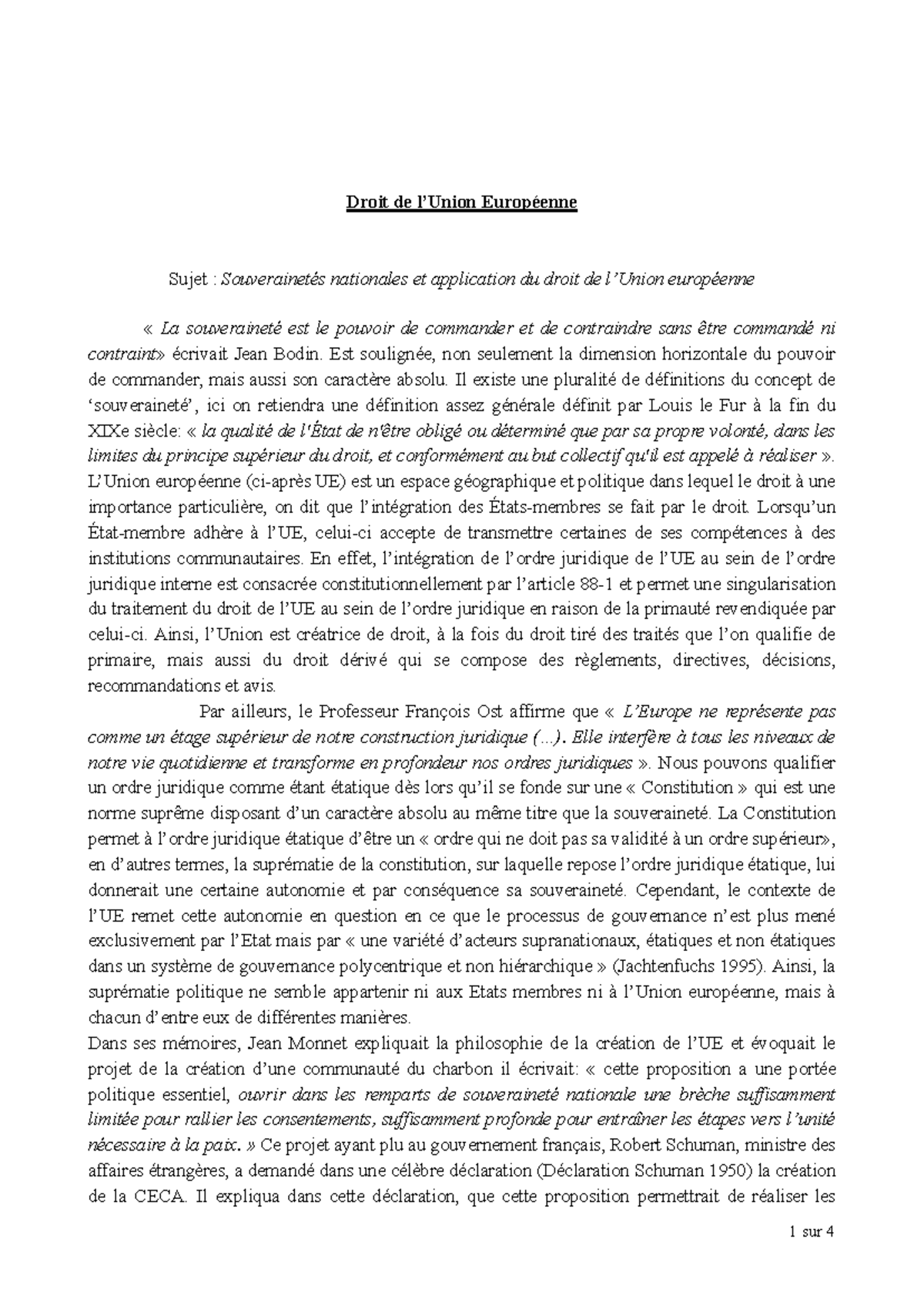 Dissertation DUE - Souveraineté nationale et droit de l'UE (L3TDX ...