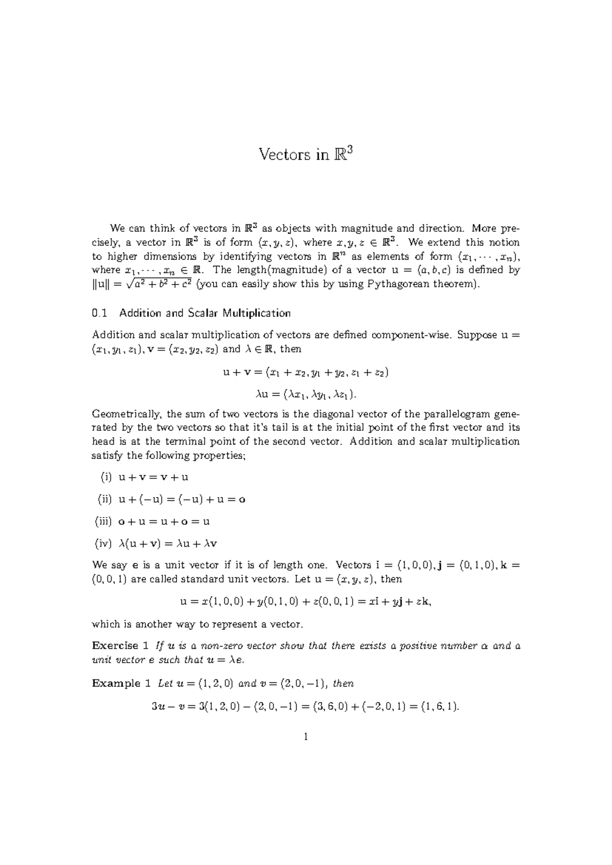 1-vectors - Vector Notes - Vectors inR 3 We can think of vectors inR 3 ...