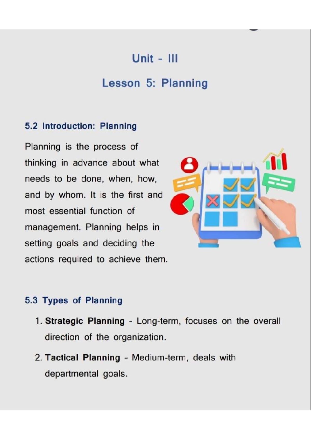 Unit Lesson 5: Planning Strategies and Importance in Management - Studocu