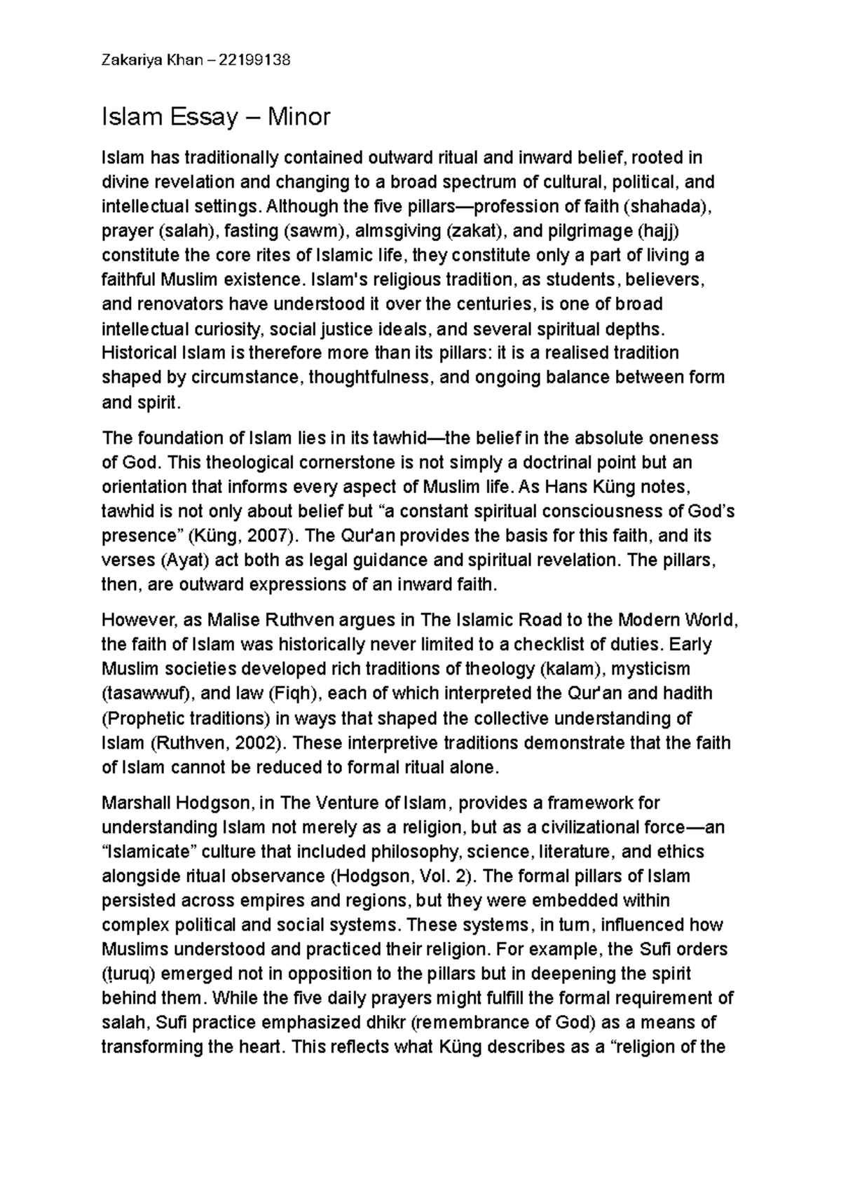 Islam Essay: Understanding the Depths of Faith and Tradition (22199138 ...