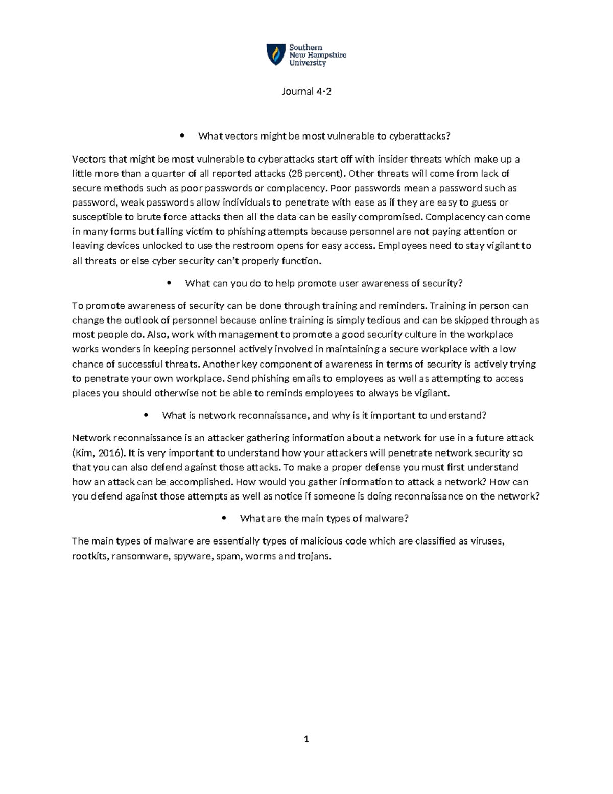 CYB-200 4-2 Journal: Vulnerabilities in Cyberattack Vectors - Studocu