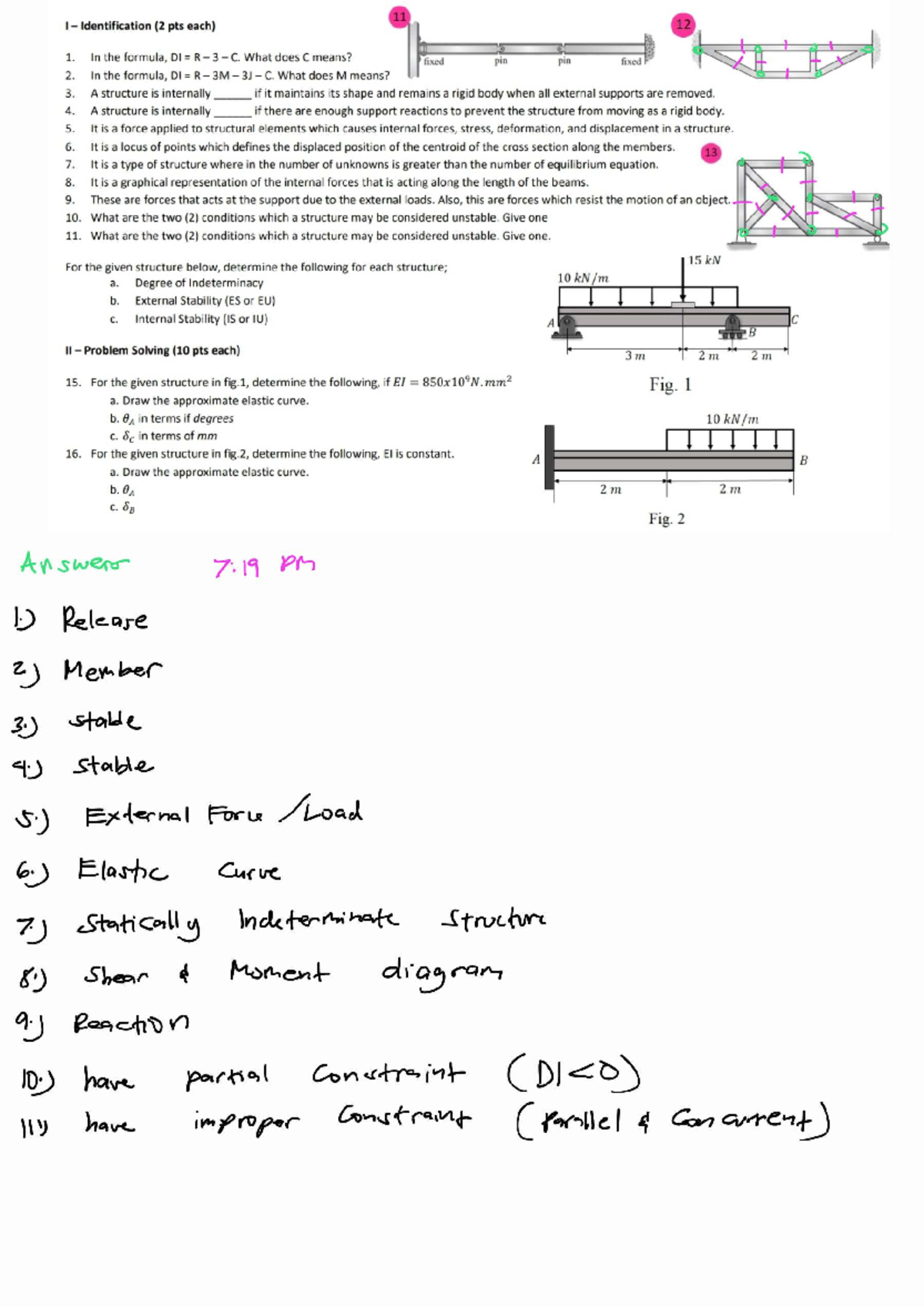 CIE 136 Structural Analysis Midterm Exam Questions SY2324 - Studocu