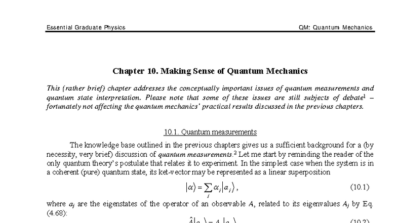 Essential Graduate Physics QM: Quantum Mechanics Chapter 10 - Quantum ...