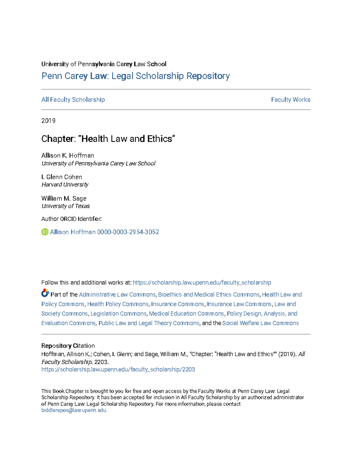 Chapter Health Law and Ethics - University of Pennsylvania Carey Law ...