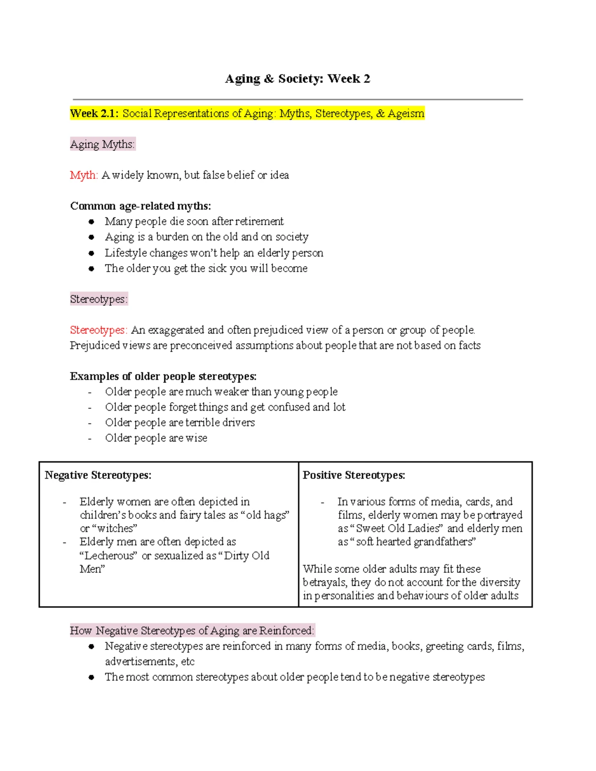 Health and Aging 1BB3 - Comprehensive Lecture Notes Overview - Studocu