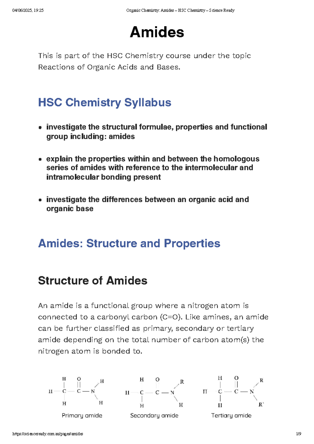 19:25 Organic Chemistry: Amides Overview for HSC Chemistry Exam - Studocu