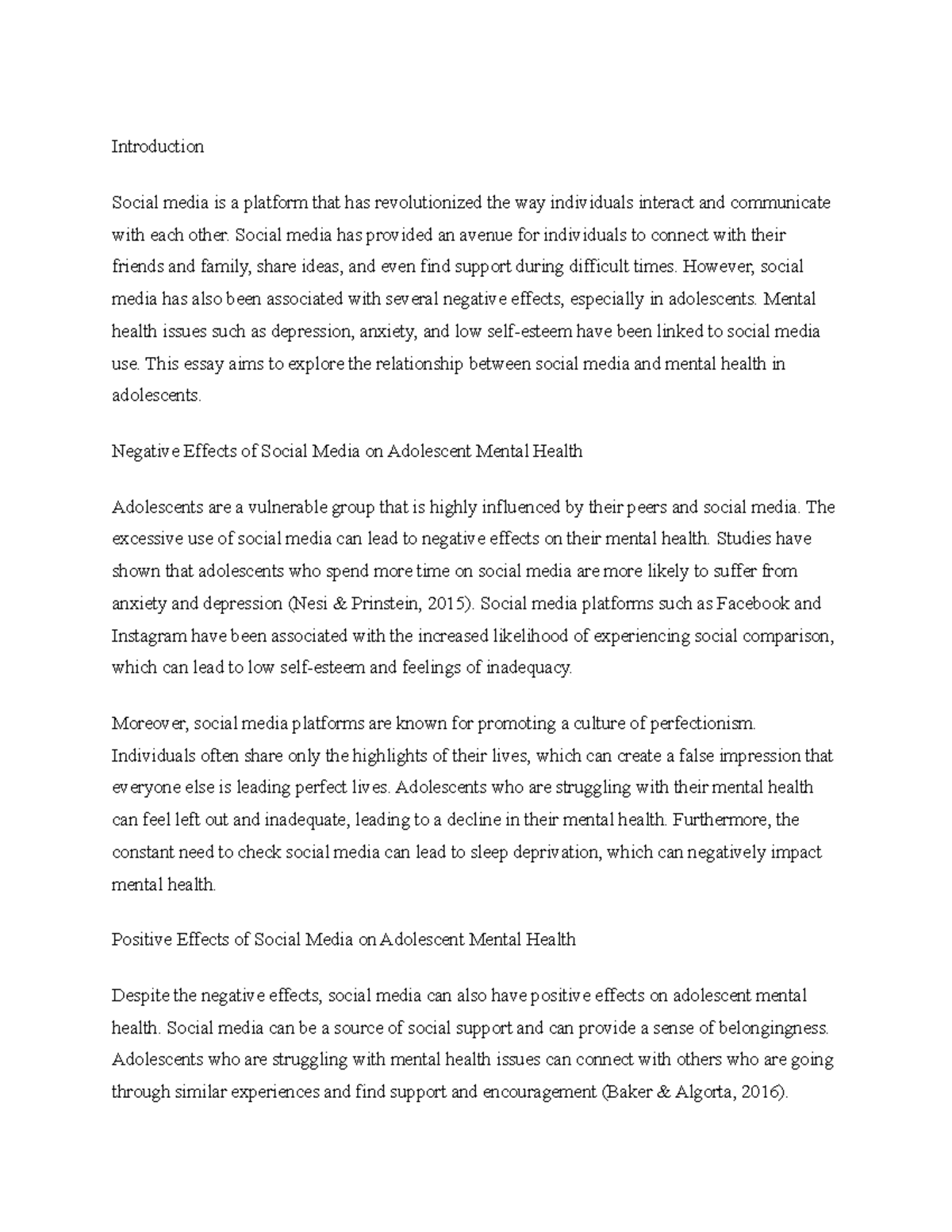 Title The Relationship between Social Media and Mental Health in ...