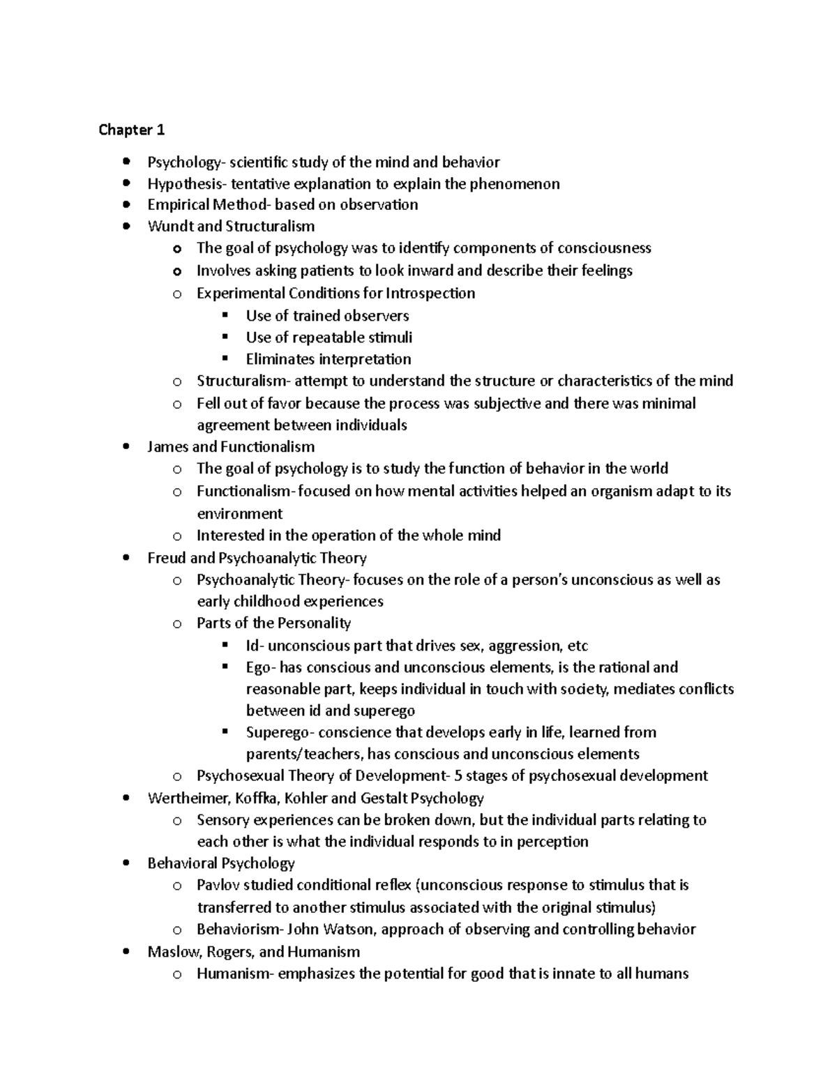 Intro to Psychology (PSY 101) Lecture Notes: Key Concepts and Theories ...