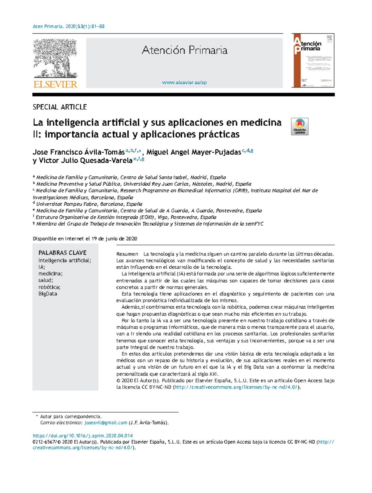 La inteligencia artificial y sus aplicaciones en medicina II ...