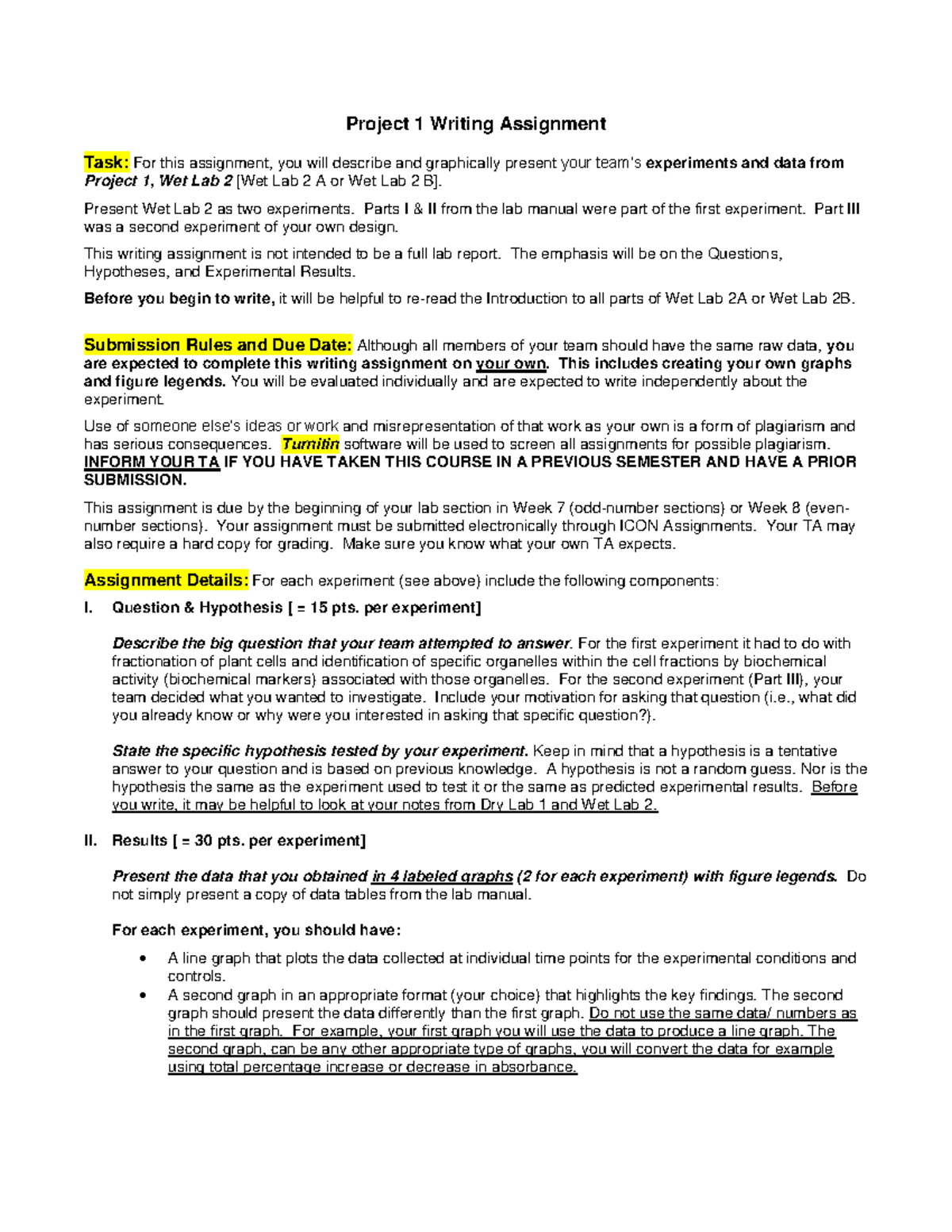 Lab1 writing report guidelines - Project 1 Writing Assignment Task: For ...