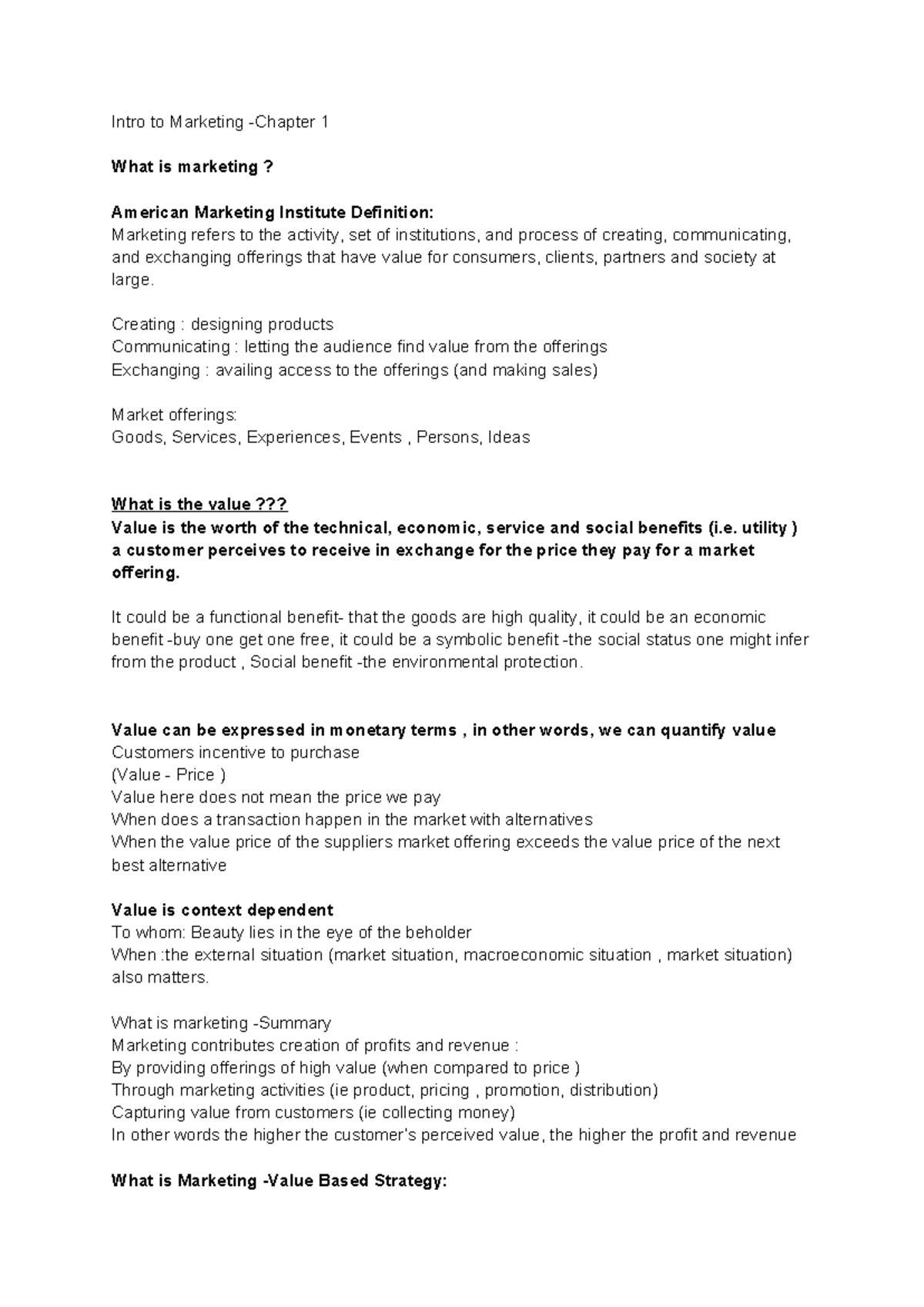 Marketing 101: Lecture Notes on Key Concepts and Strategies - Studocu