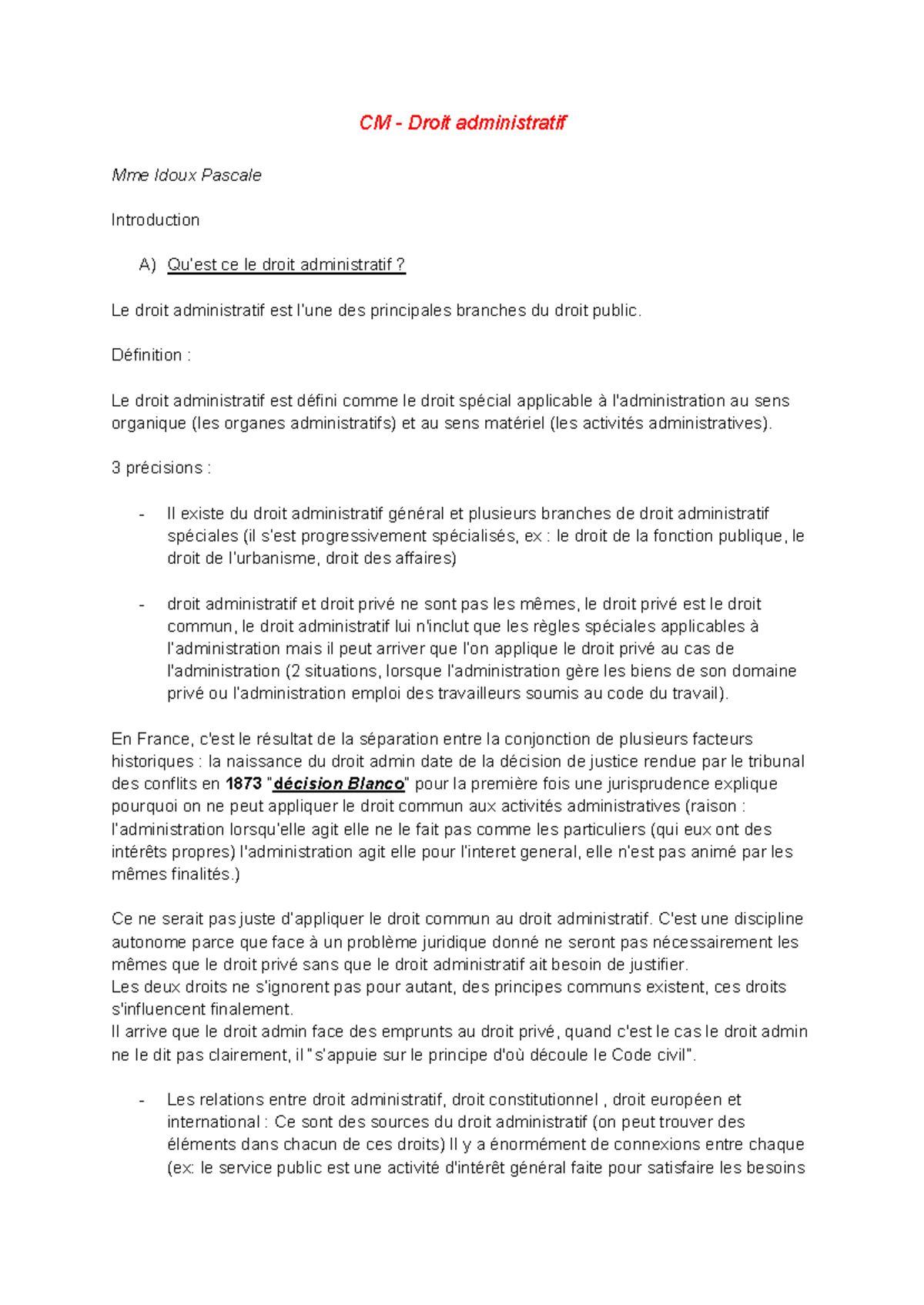 CM - Droit administratif L2 S3 : Introduction et Concepts Fondamentaux ...
