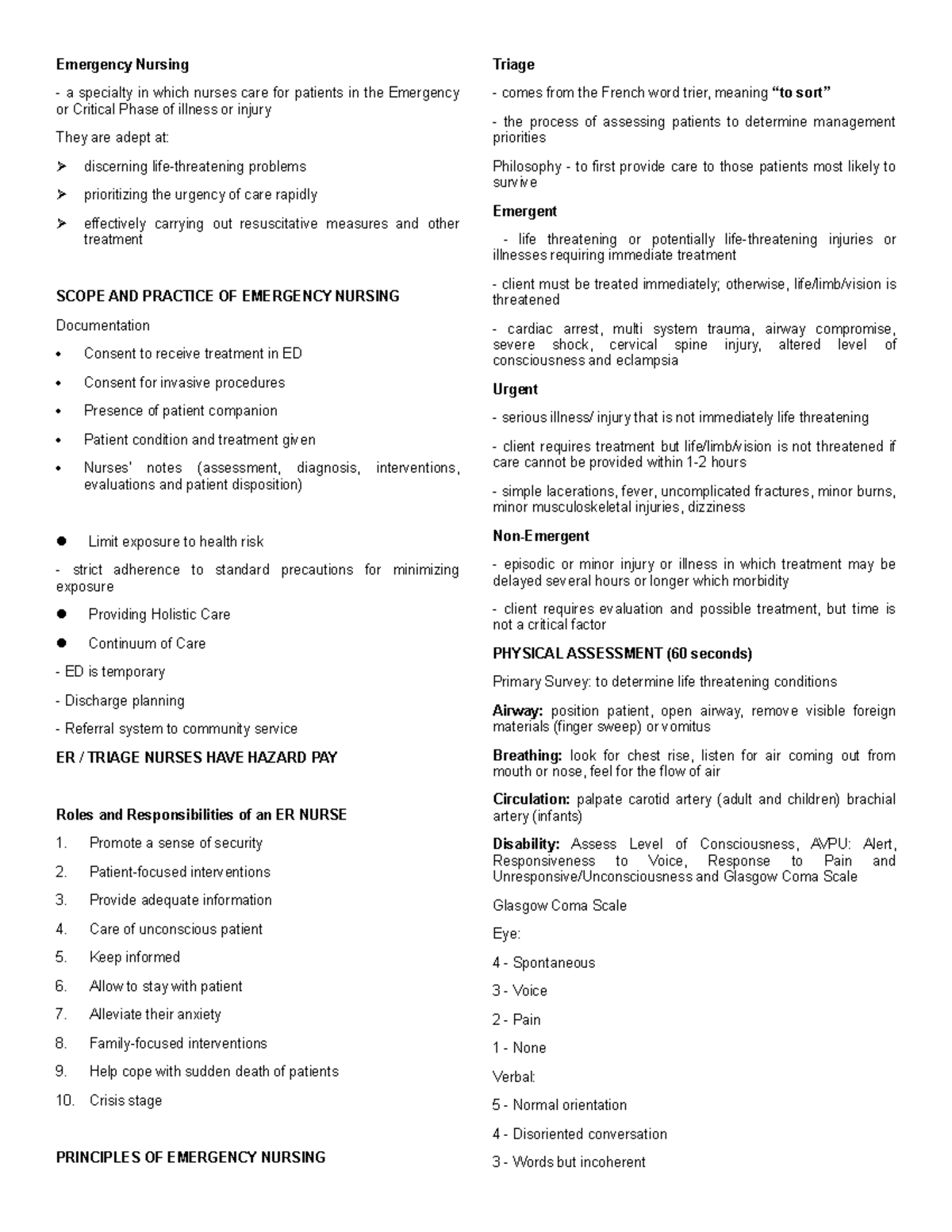 Emergency Nursing: Key Issues and Management Techniques - Studocu