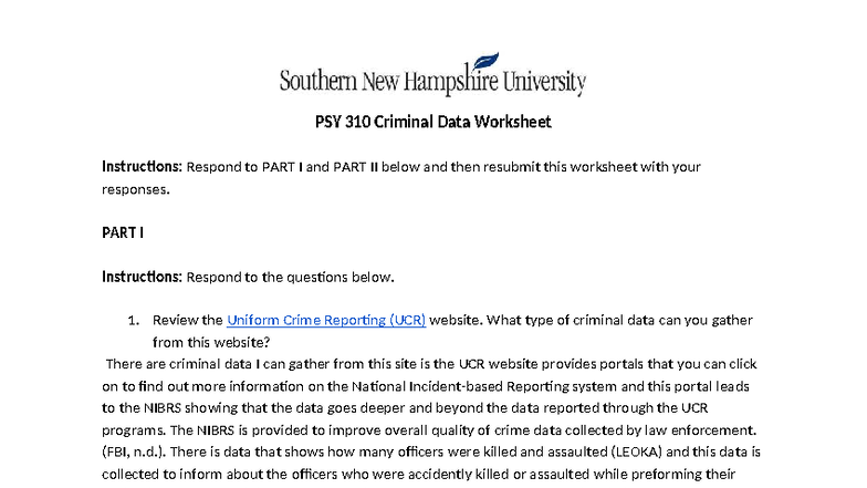 PSY 310 Final Exam Criminal Data Worksheet Analysis and Responses - Studocu