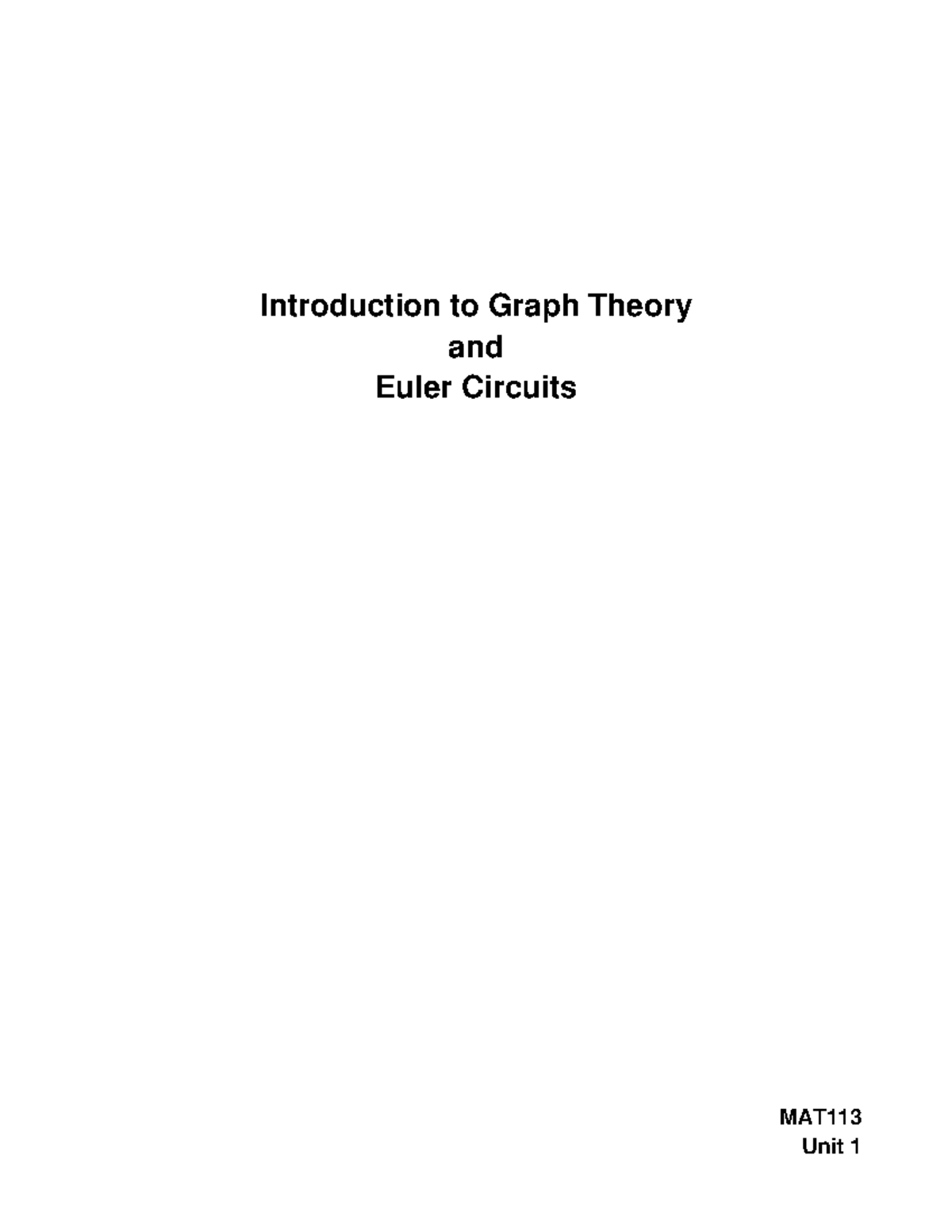 Intro and Euler Circuits Note Packet - Introduction to Graph Theory and ...