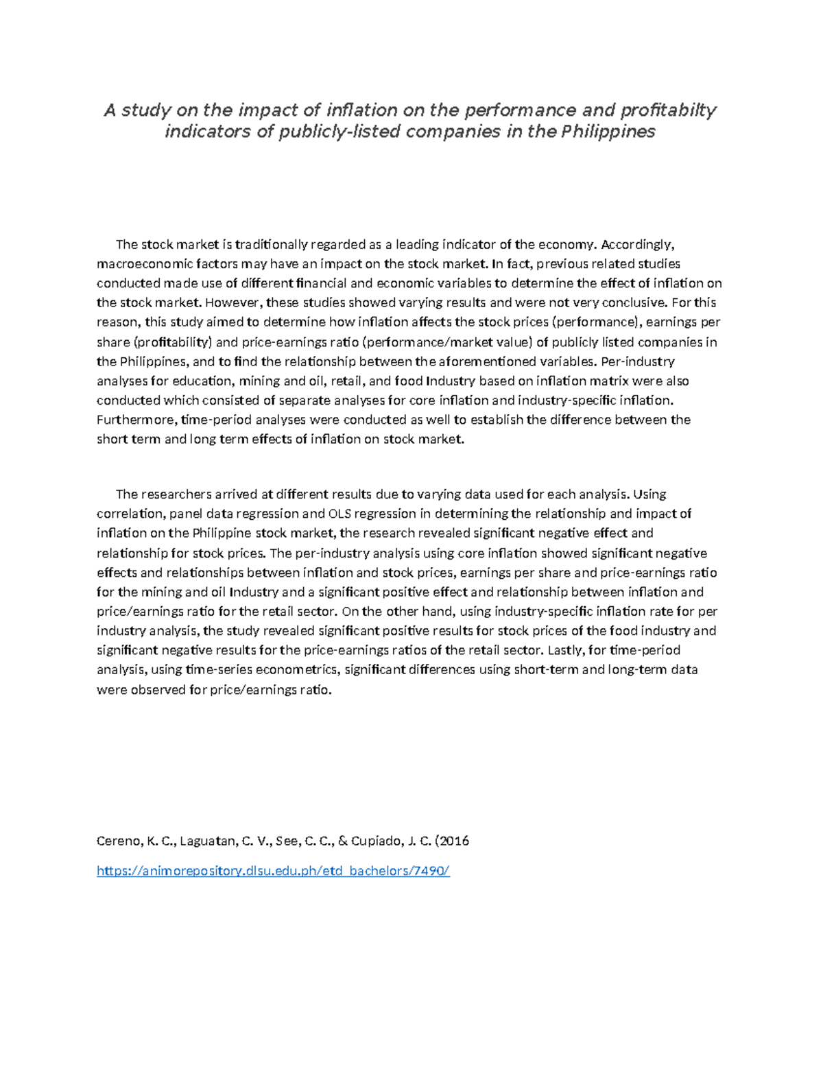 Local Articles - A study on the impact of inflation on the performance ...