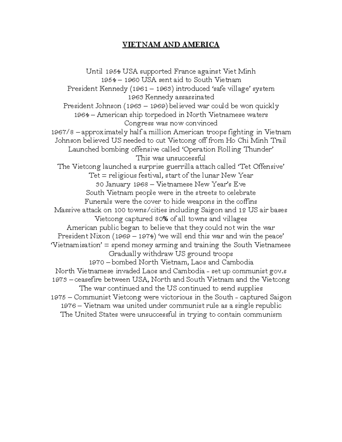 Grade 12 History Study Notes: Vietnam and America Overview - Studocu