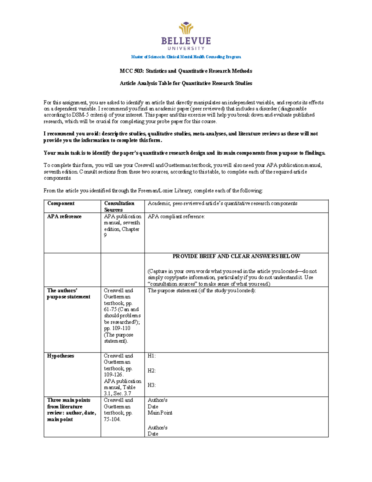 MCC 503 Final Exam - Quantitative Article Analysis Guidelines - Studocu