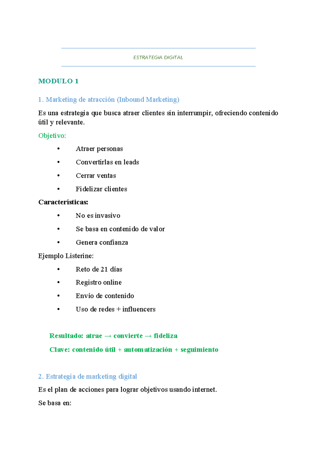 ESTRATEGIA DIGITAL MODULO 1 Y 2 - Marketing de Atracción y Campañas ...