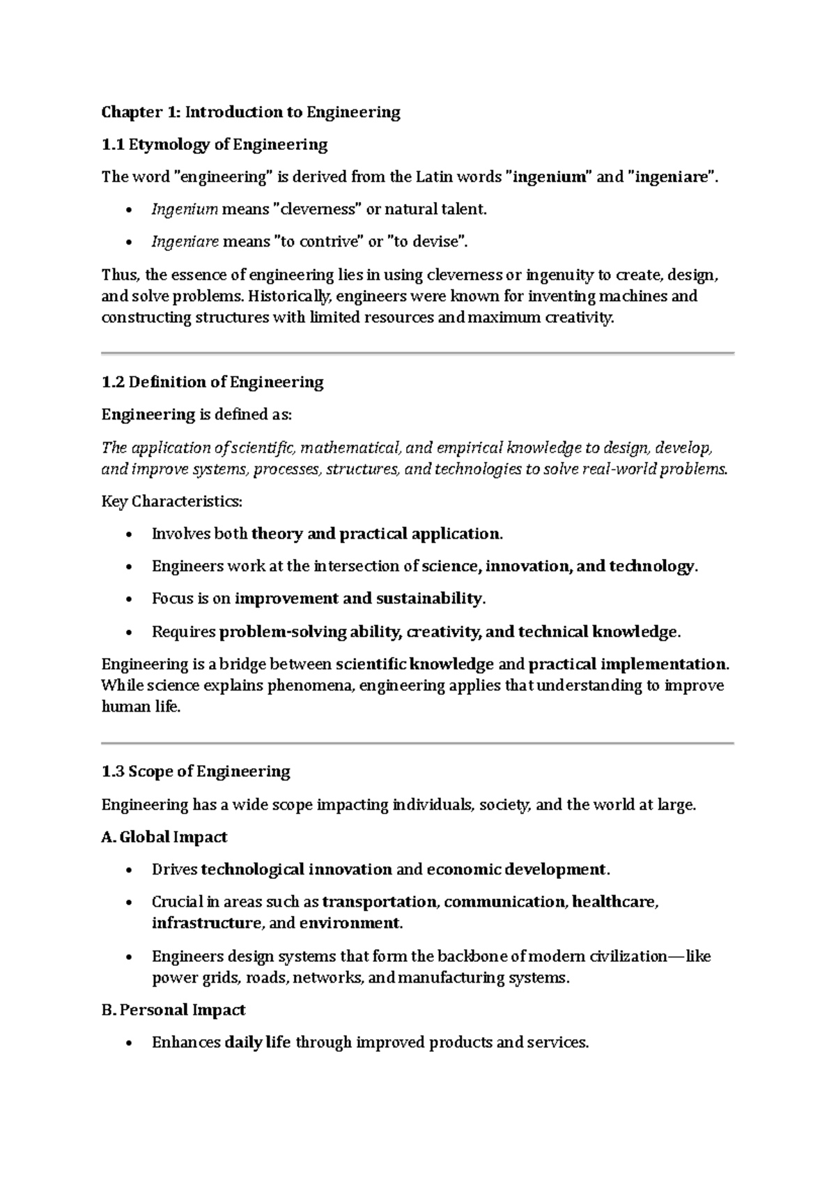Chapter 1: Introduction to Engineering (EE 101) - Key Concepts and ...