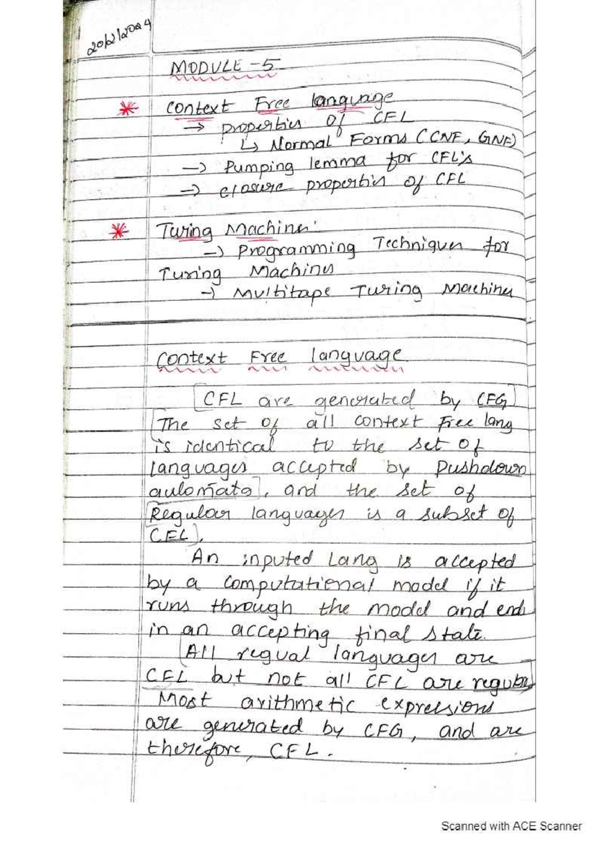 TOC MOD 5 - Context Free Languages and Turing Machines Notes - Studocu