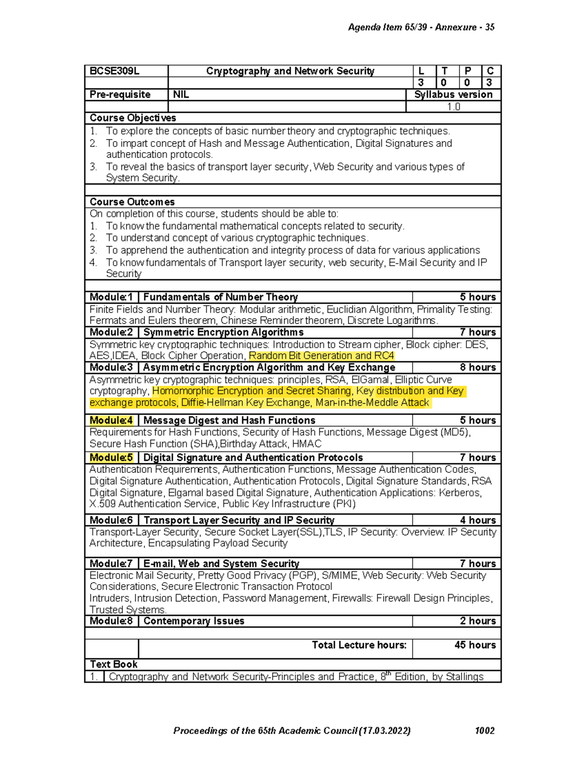 BCSE309-Syllabus for Cryptography and Network Security Course - Studocu