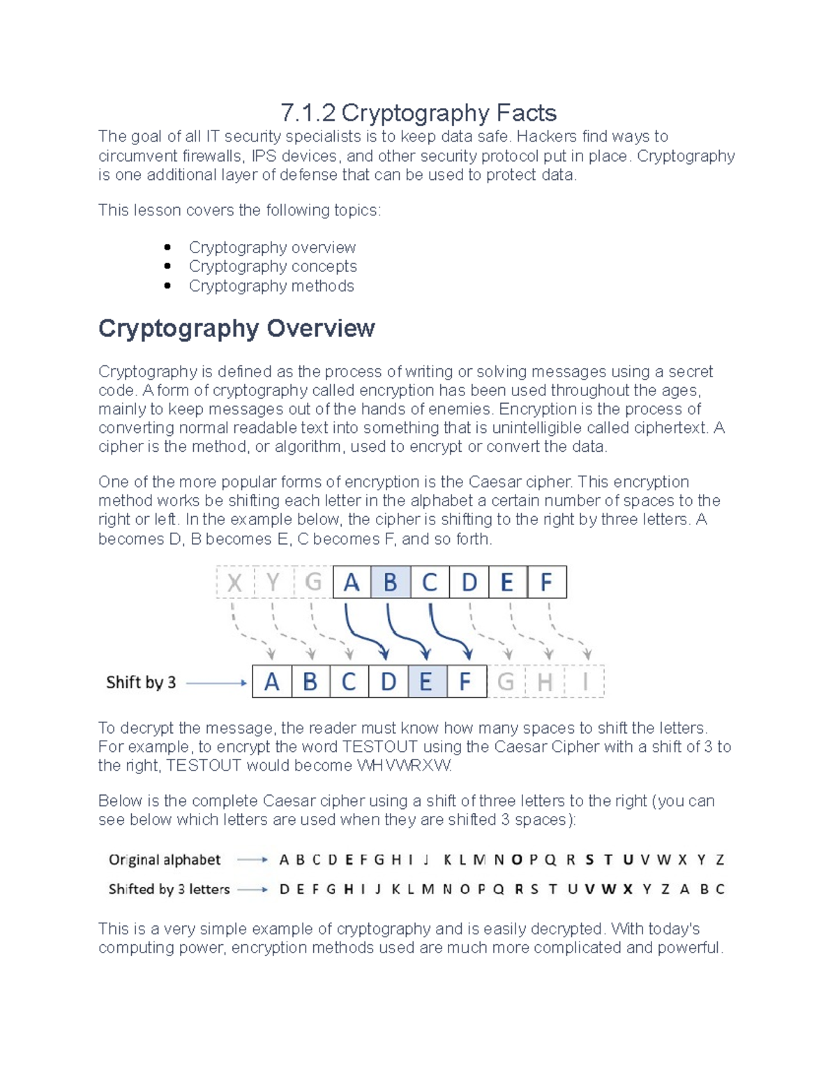 Chapter 7 IT-253 - 7.1 Cryptography Facts The goal of all IT security ...