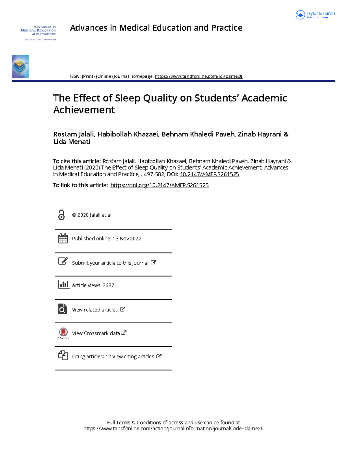 The Effect of Sleep Quality on Students Academic Achievement - 2147 ...